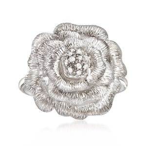Diamond Rose Ring in Sterling Silver
