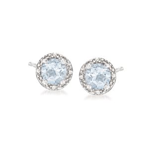 .80 ct. t.w. Aquamarine Stud Earrings with Diamonds in Sterling Silver