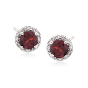2.00 ct. t.w. Round Garnet Stud Earrings with Diamonds in Sterling Silver