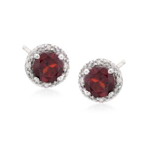 2.00 ct. t.w. Round Garnet Stud Earrings with Diamonds in Sterling Silver