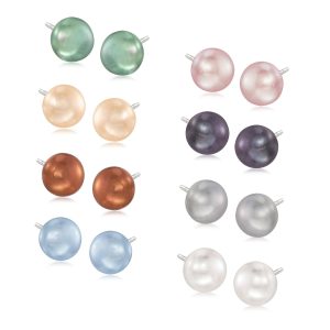 8-8.5mm Multicolored Cultured Pearl Jewelry Set: Eight Pairs of Stud Earrings with Sterling Silver