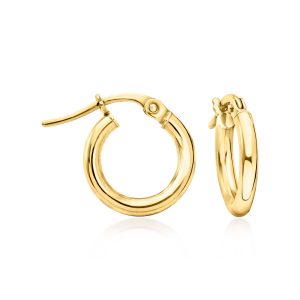 2mm 14kt Yellow Gold Small Hoop Earrings. 1/2"