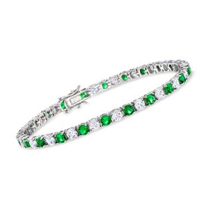 4.35 ct. t.w. Simulated Emerald and 4.35 ct. t.w. CZ Tennis Bracelet in Sterling Silver