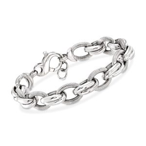 Italian Sterling Silver Textured and Polished Multi-Link Bracelet