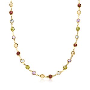 8.85 ct. t.w. Bezel-Set Multi-Gemstone Necklace in 18kt Gold Over Sterling