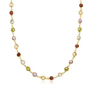 8.85 ct. t.w. Bezel-Set Multi-Gemstone Necklace in 18kt Gold Over Sterling