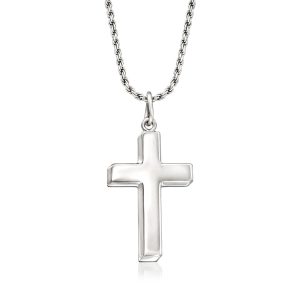 Men's Sterling Silver Cross Pendant Necklace. 22"