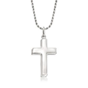 Men's Sterling Silver Cross Pendant Necklace. 22"