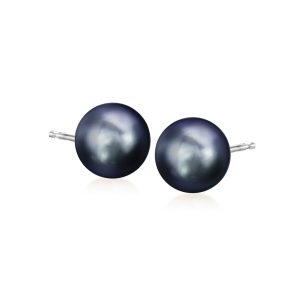 8-9mm Black Cultured Pearl Stud Earrings in 14kt White Gold