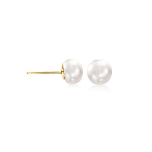 6-7mm Cultured Button Pearl Stud Earrings in 14kt Yellow Gold