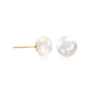 8-9mm Cultured Button Pearl Stud Earrings in 14kt Yellow Gold