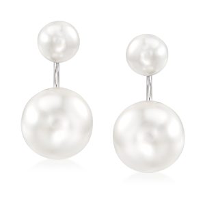 6.5-12.5mm Shell Pearl Front-Back Earrings in Sterling Silver