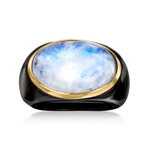 Moonstone and Black Agate Ring with 14kt Yellow Gold
