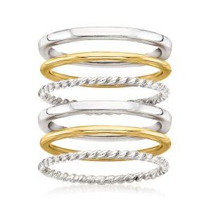 Two-Tone Sterling Silver Jewelry Set: Six Stackable Rings