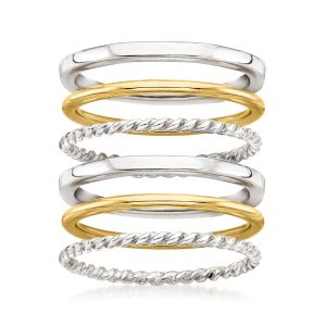 Two-Tone Sterling Silver Jewelry Set: Six Stackable Rings