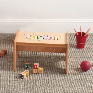 Child's Personalized Name Maple-Finished Puzzle Stool - Pastel Colors