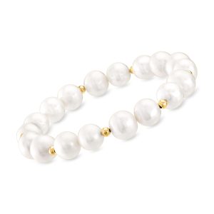 9-10mm Cultured Pearl Stretch Bracelet with 14kt Yellow Gold