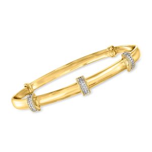 Diamond Station Bangle Bracelet in 14kt Gold Over Sterling