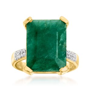 7.25 Carat Emerald and .14 ct. t.w. White Topaz Ring in 14kt Gold Over Sterling