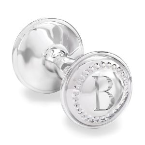 Cunill Sterling Silver Personalized Baby Rattle with Beaded Border