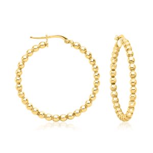 Italian 18kt Gold Over Sterling Beaded Hoop Earrings. 1 3/8"