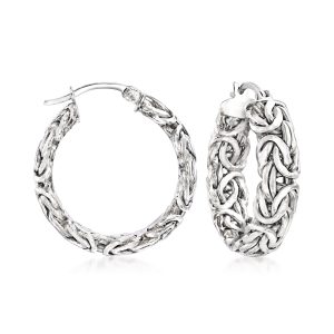 Sterling Silver Byzantine Hoop Earrings. 1"