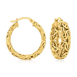18kt Gold Over Sterling Small Byzantine Hoop Earrings. 1"
