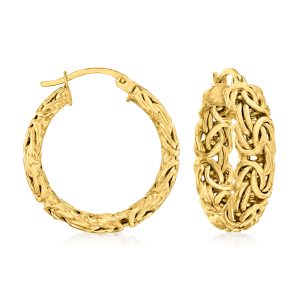 18kt Gold Over Sterling Small Byzantine Hoop Earrings. 1"
