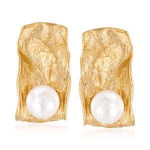 Italian 6.5-7mm Cultured Pearl Sculptural Earrings in 18kt Gold Over Sterling