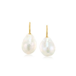 11-12mm Cultured Baroque Pearl Drop Earrings with 14kt Yellow Gold
