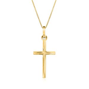 Italian 18kt Yellow Gold Diamond-Cut Cross Pendant Necklace