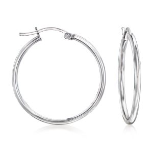 2mm Sterling Silver Hoop Earrings. 1 1/8"