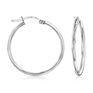 2mm Sterling Silver Hoop Earrings. 1 1/8"