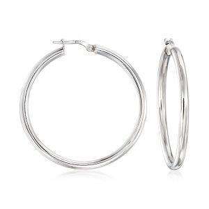 3mm Sterling Silver Hoop Earrings. 1 5/8"