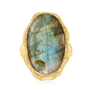 Oval Labradorite Textured and Polished Ring in 18kt Gold Over Sterling