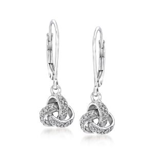 Diamond Love Knot Drop Earrings in Sterling Silver
