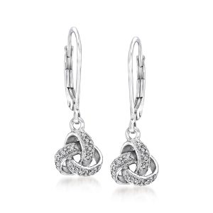 Diamond Love Knot Drop Earrings in Sterling Silver