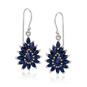 3.00 ct. t.w. Sapphire Cluster Drop Earrings in Sterling Silver