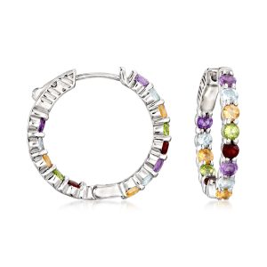 2.80 ct. t.w. Multi-Stone Inside-Outside Hoop Earrings in Sterling Silver. 7/8"