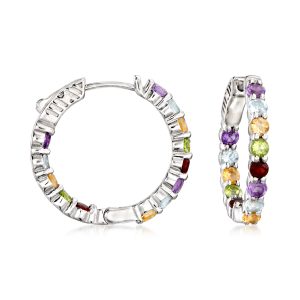 2.80 ct. t.w. Multi-Stone Inside-Outside Hoop Earrings in Sterling Silver. 7/8"