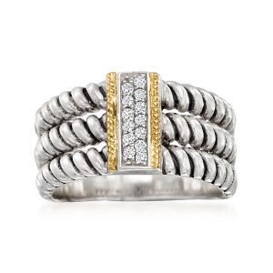 .10 ct. t.w. CZ Three-Row Ring in Sterling Silver and 14kt Yellow Gold