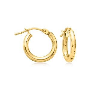 Italian 2mm 18kt Yellow Gold Huggie Hoop Earrings. 1/2"