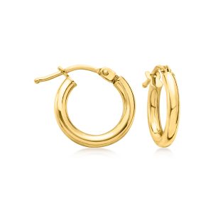 Italian 2mm 18kt Yellow Gold Huggie Hoop Earrings. 1/2"
