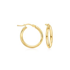 Italian 2mm 18kt Yellow Gold Hoop Earrings. 3/4"