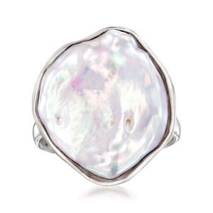 20x16mm Cultured Keshi Pearl Ring in Sterling Silver