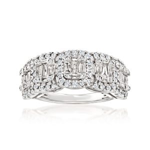 1.00 ct. t.w. Round and Baguette Diamond Ring in Sterling Silver