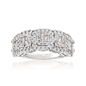 1.00 ct. t.w. Round and Baguette Diamond Ring in Sterling Silver