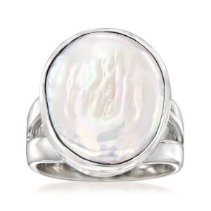 16.5-17.5mm Cultured Biwa Pearl Ring in Sterling Silver