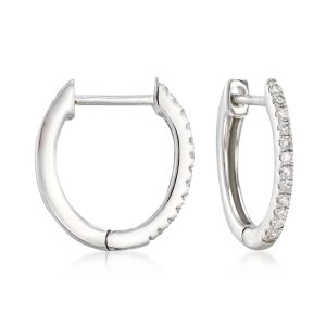.10 ct. t.w. Diamond Huggie Hoop Earrings in 14kt White Gold. 3/8"