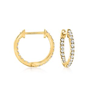 .20 ct. t.w. Diamond Inside-Outside Huggie Hoop Earrings in 14kt Yellow Gold. 3/8"